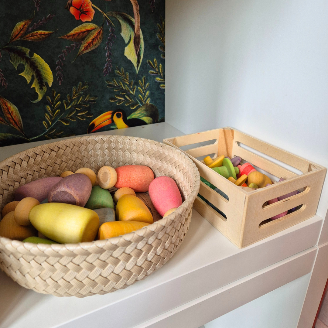 Opbergmandje met bamboe deksel - Bisque - medium