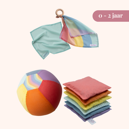 Open einde baby speelgoedset (0–2 jaar) – Pastel