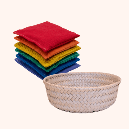 Regenboog pittenzakjes + opbergmandje