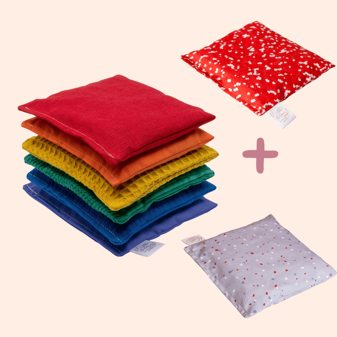 Stapelstein pittenzakjes - regenboog + Winter special violet + red confetti - 8 stuks