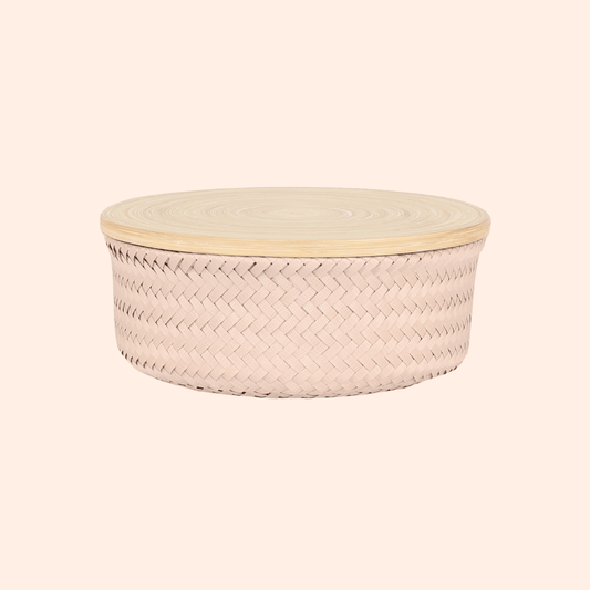 Opbergmandje met bamboe deksel - Bisque - medium