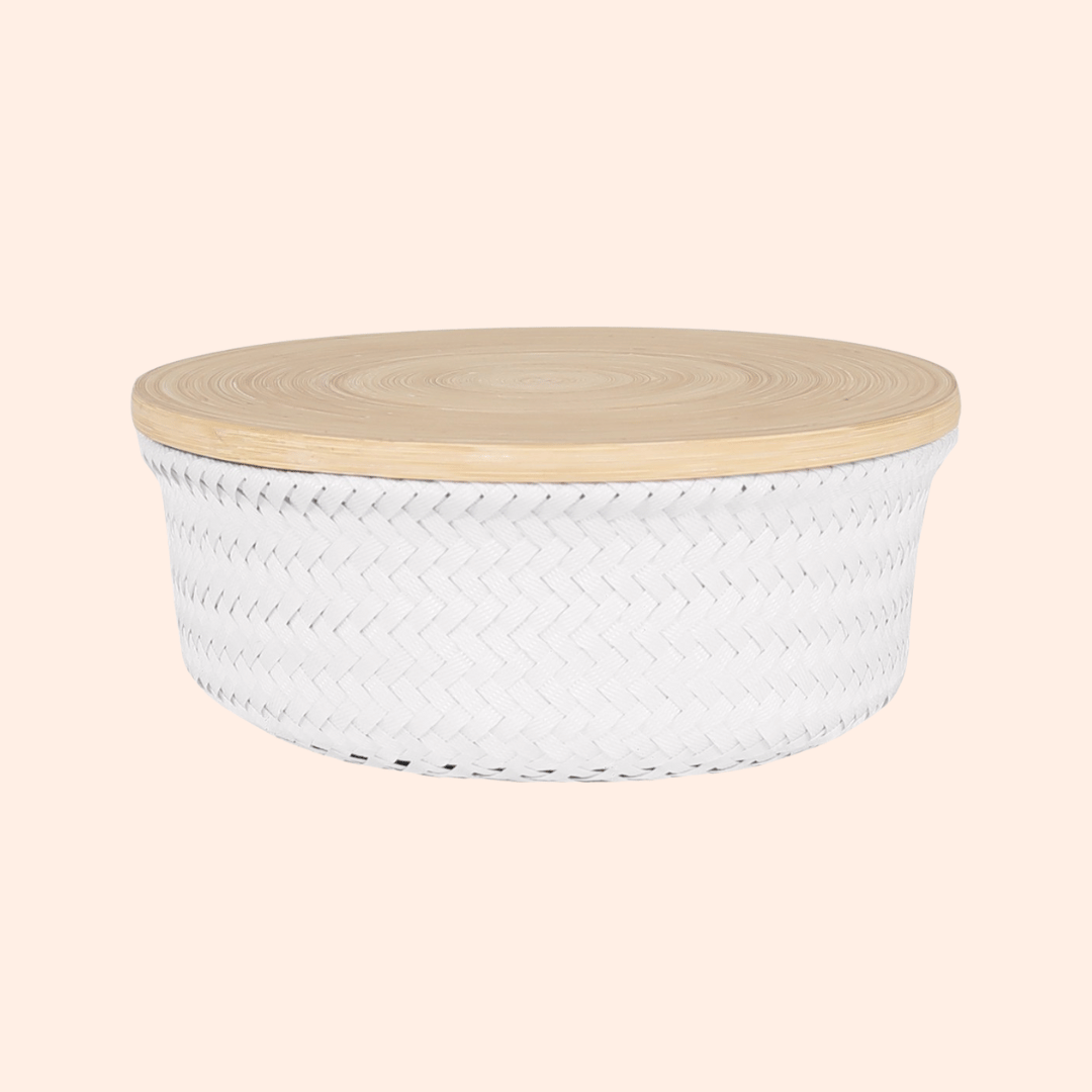 Opbergmandje met bamboe deksel - White - large