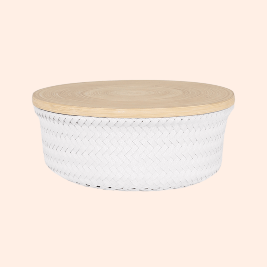 Opbergmandje met bamboe deksel - White - large